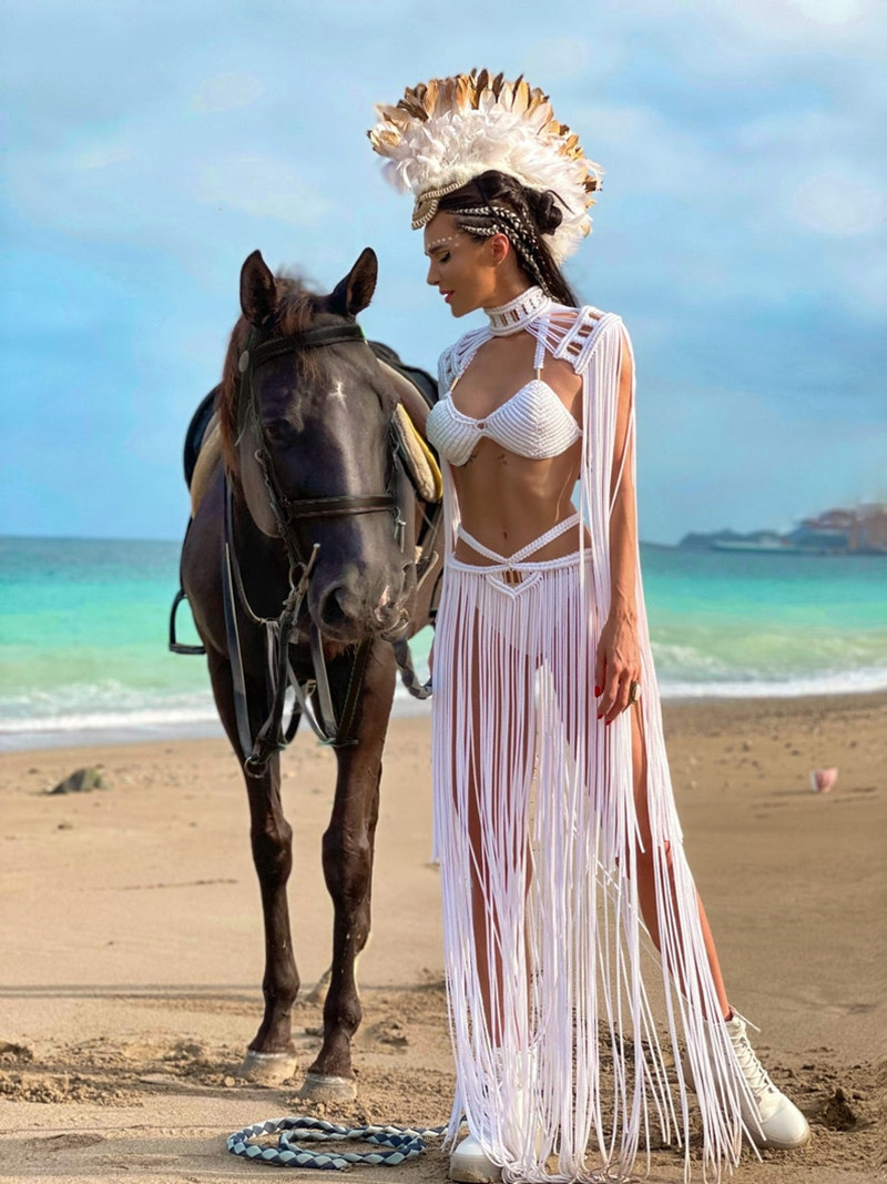 Beachapche gland main Crochet tricoté femmes Bikini couverture Ups vacances d'été plage maillot de bain Sexy évider jupes correspondant