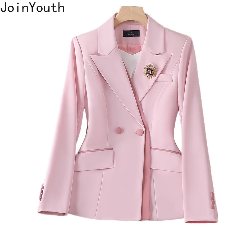 Tempérament coréen costume mode pantalon tenues deux pièces ensembles à manches longues tunique manteau taille haute pantalon droit ensemble Roupas Femme