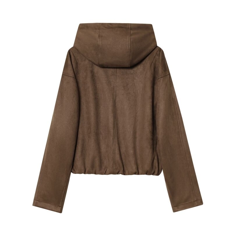 Veste à capuche zippée décontractée bicolore pour femme - Sweat à capuche en faux daim pour le printemps, style simple et polyvalent pour les sorties quotidiennes, les trajets domicile-travail et l'école