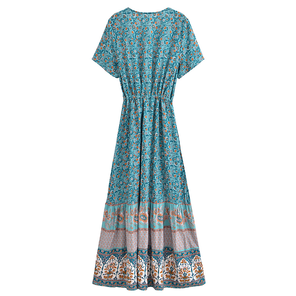 Robe de plage bohème à imprimé floral vintage pour dames, robe d'été Maxi, col en V croisé, robe Mod ie, robe éducative, ceintures de dîner