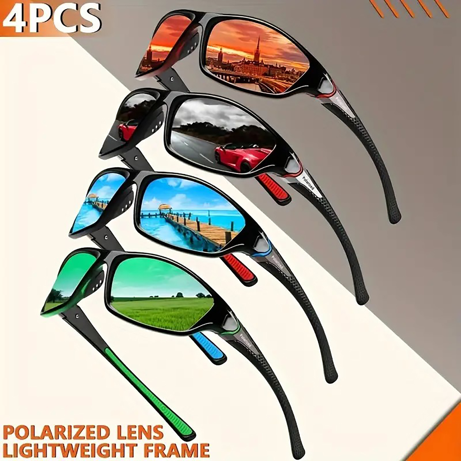 Un ensemble de 4 lunettes de sport pour le cyclisme, adaptées aux hommes et aux femmes, idéales pour la course à pied et le cyclisme.
