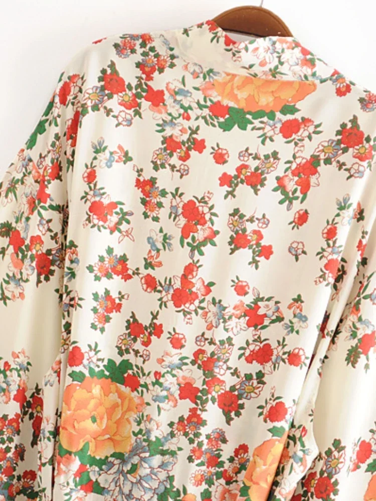 Kimono de Plage Vintage Chic à Imprimé Floral Multiple pour Femme, Vêtement Bohème à Col en V, Manches Chauve-Souris, Robe Boho, Cache Bikini