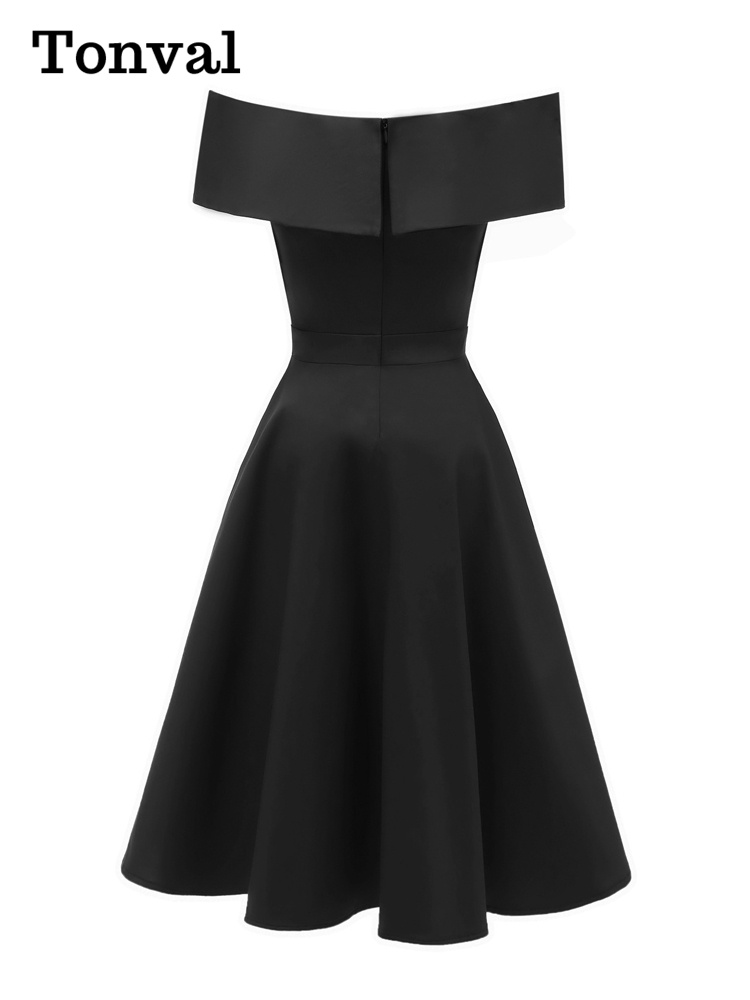 Tonval Vintage hors de l'épaule fête Sexy soirée robes d'anniversaire bal élégant femmes ajustement et évasé robe en coton