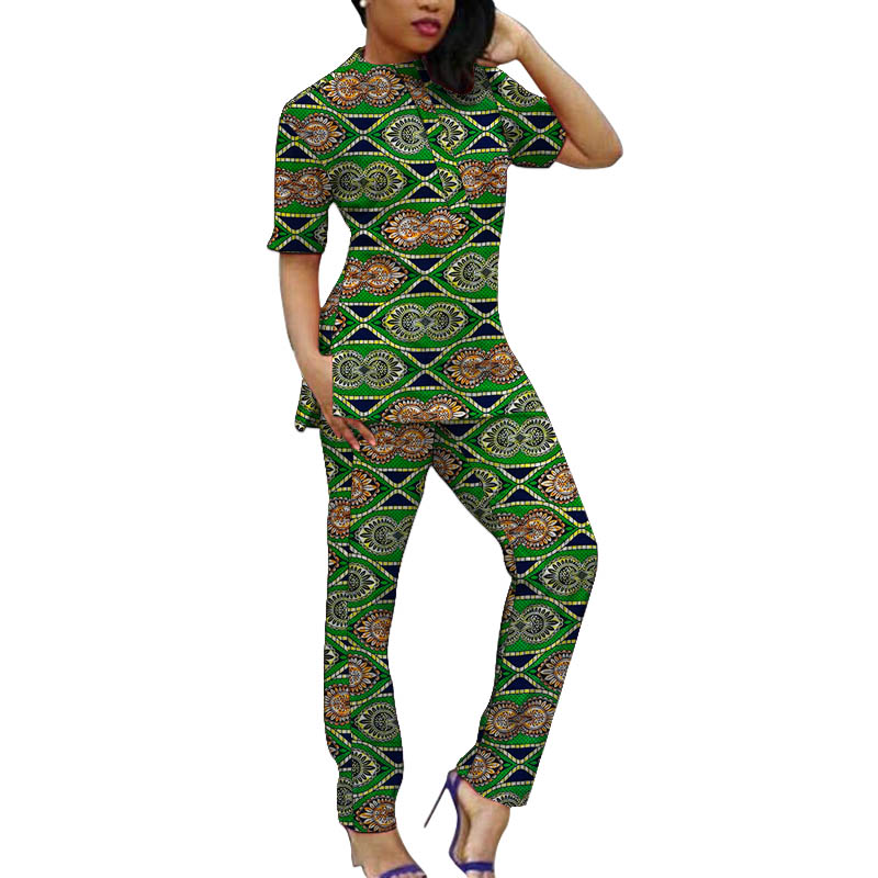 Ensemble Ankara pour femmes, tenue africaine Coutre, haut à manches courtes et pantalon, imprimé traditionnel, vêtements de fête pour femmes, sur mesure