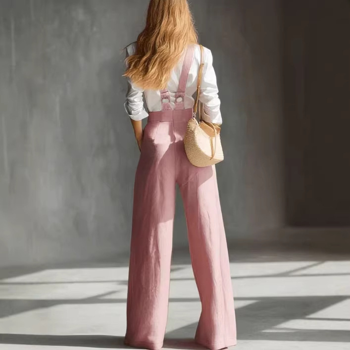 Pantalon large pour femme, salopette, nouvelle collection Printemps-Été 2026, taille haute, élégant, rétro, polyvalent, couleur unie