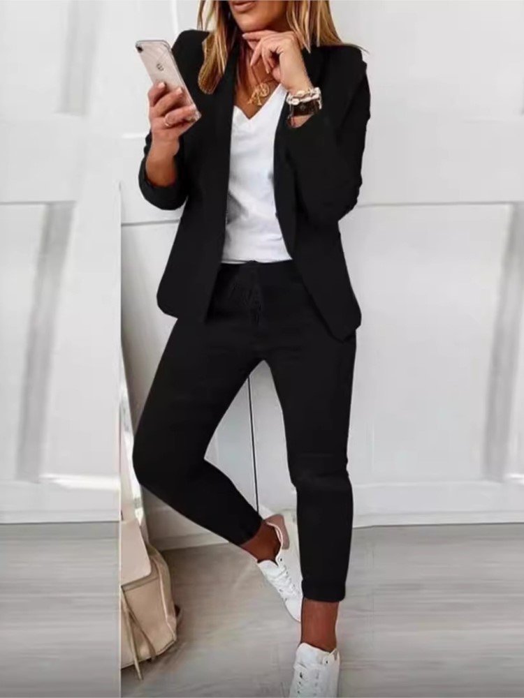 2026 femmes deux pièces pantalon costume ensemble tenues printemps automne rabattu imprimé Blazer manteau cordon pantalon costume femmes ensembles décontractés