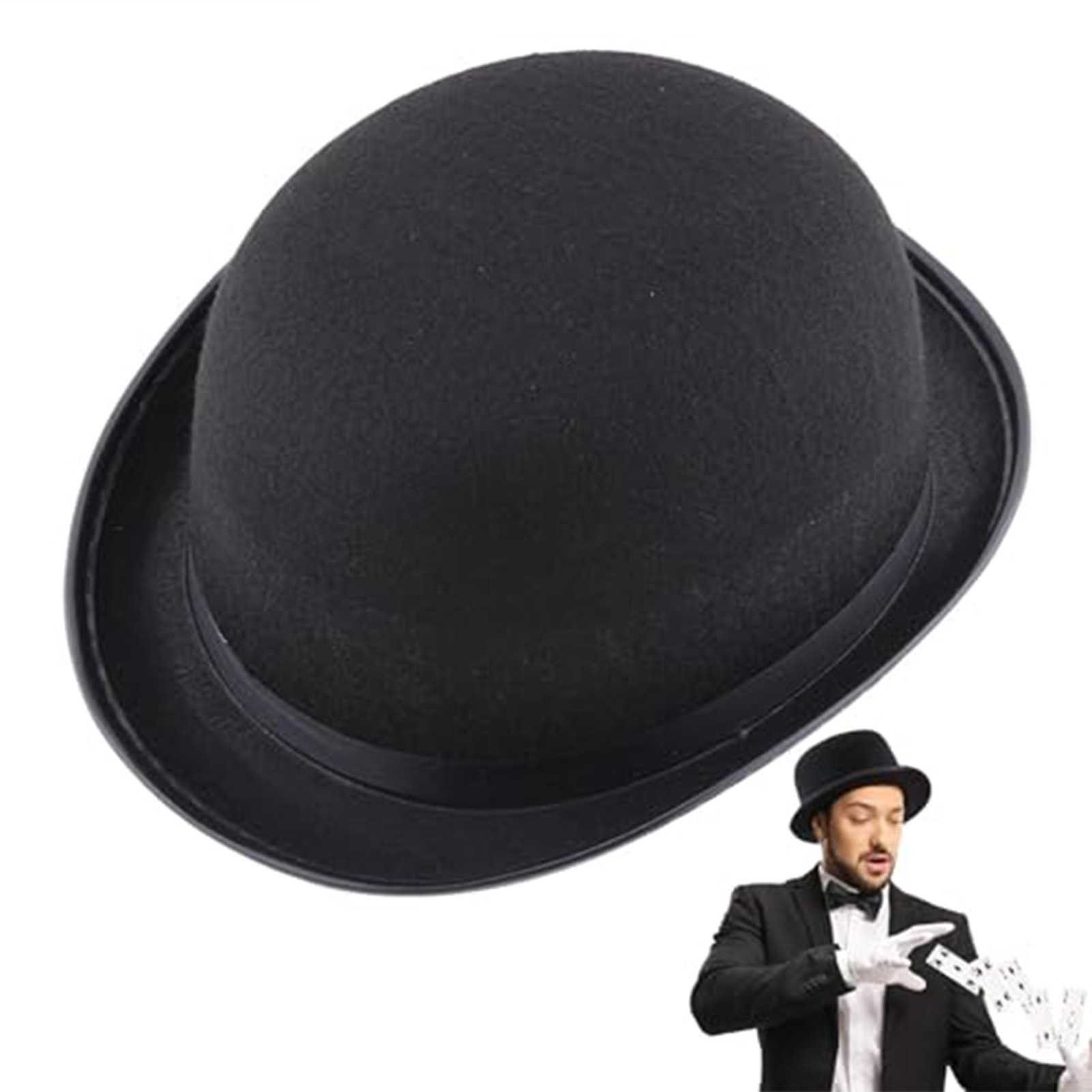 Chapeau Bombin Unisexe Noir, Chapeau de Magicien, Chapeau de Scène pour Spectacles, Théâtre, Fêtes et Cosplay