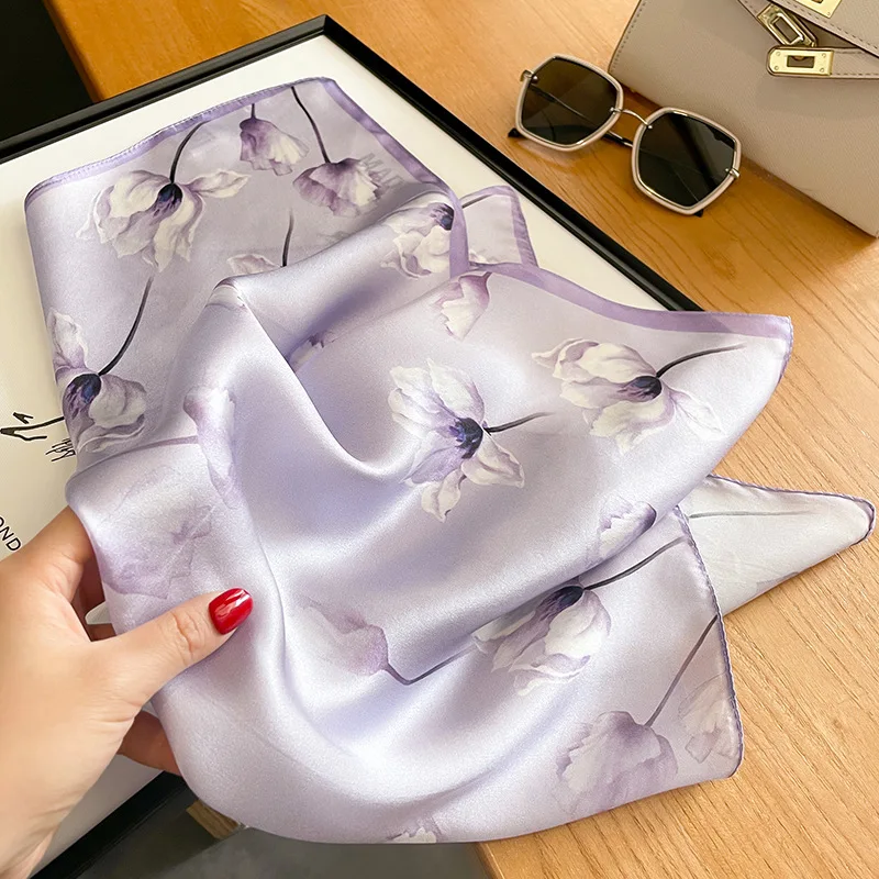 Foulard carré de luxe imprimé Floral 100% soie naturelle pour femmes, Foulard, bandeau, cravate, poignée de sac, ruban cadeau