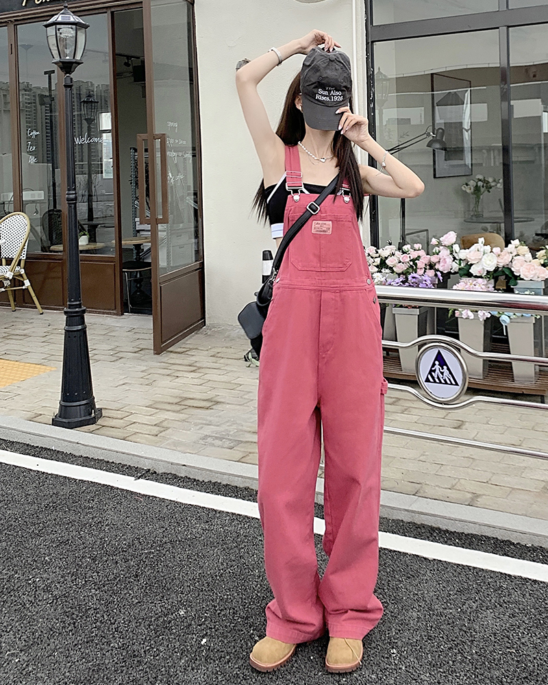 Jeans femmes 2025 été Style lâche filles rose pantalon à jambes larges combinaison coréenne décontracté denim salopette femmes