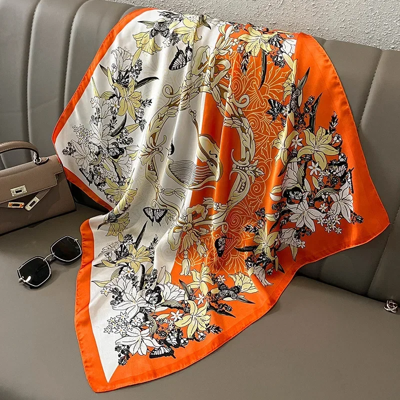 2025New 70*70 cm soie Satin cheveux écharpe femmes mouchoir imprimé femme tête carrée Bandana petit cou silencieux Hijab dame fille