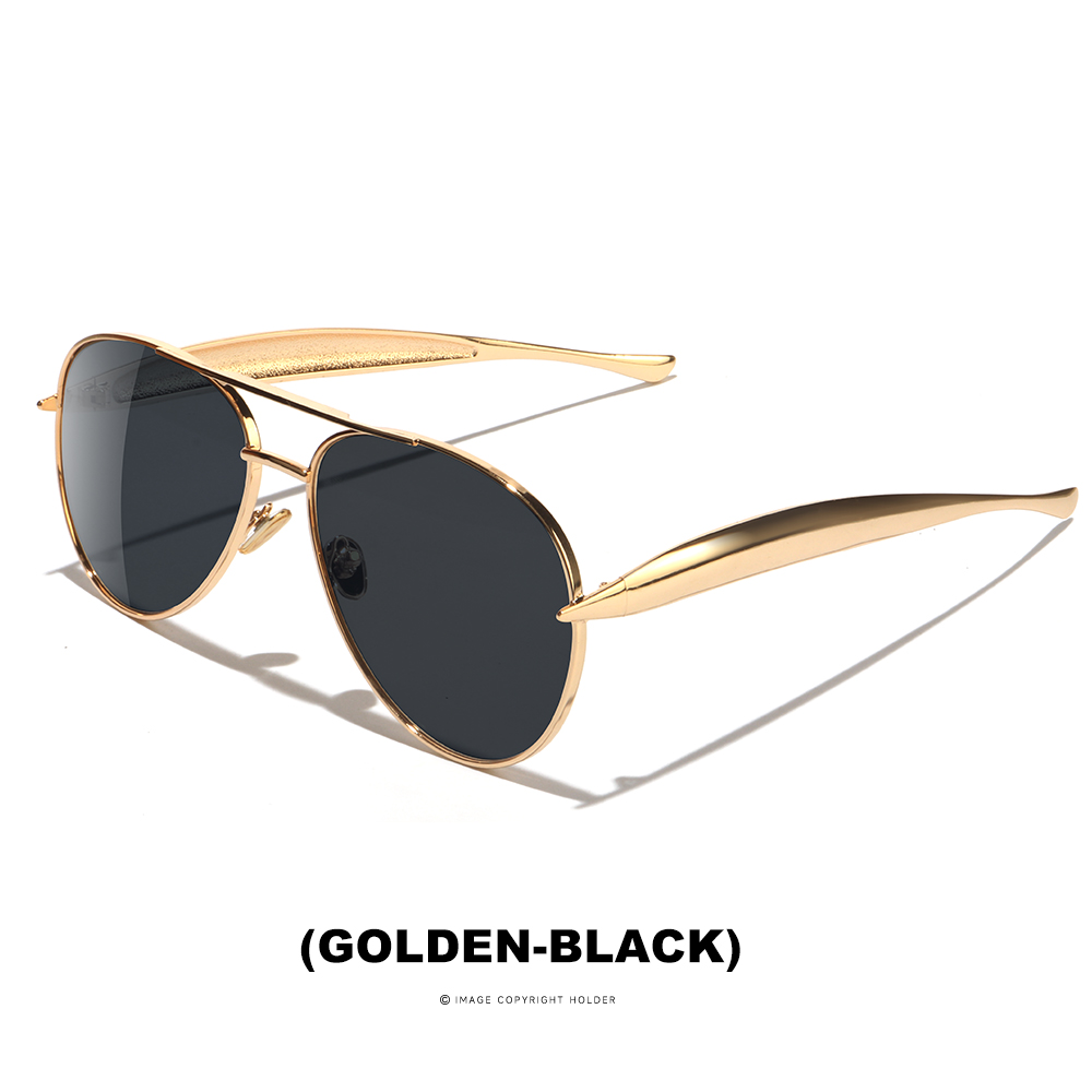 Lunettes d'aviateur surdimensionnées pour femmes – Monture dorée vintage avec verres champagne, bras émerillons dorés sexy, style rétro chic