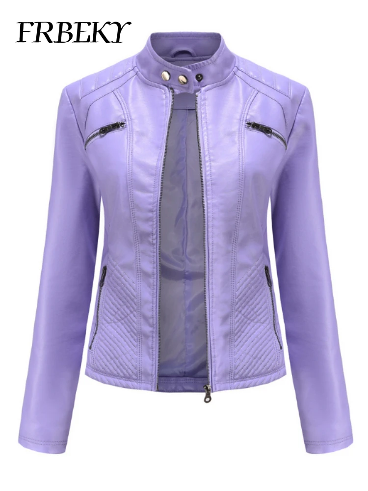 Femmes manteau automne nouvelle veste en cuir décontractée col montant à manches longues veste mince couleur unie manteau Streetwear veste à glissière