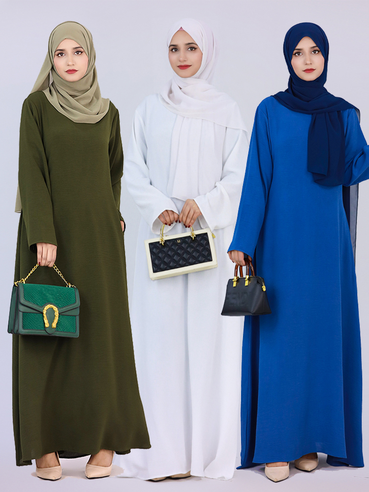 Robe de prière musulmane en lin pour femmes, Kebaya, Kebaya, Islam, Modeste, Monochromatique, Ramadan, Eid, Dubaï, Turquie, Kaftan