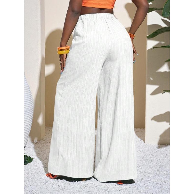 Pantalon à jambes larges de couleur unie pour femmes, pantalon confortable et décontracté pour un usage quotidien, bas pour dames, grande taille 1XL-5XL