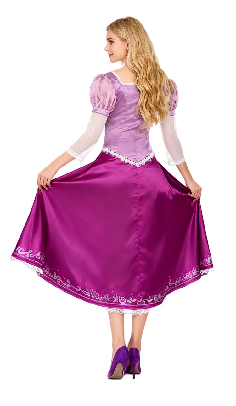 Costume de cosplay pour couple Tangled, robe longue Raiponce, tenue de prince Flynn Rider, ensemble complet pour Halloween et spectacles sur scène