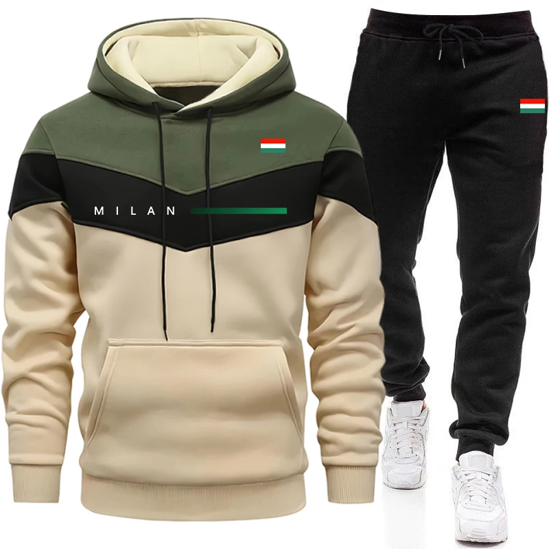 Ensemble de survêtement décontracté pour homme 2026 – Tenue de sport chaude pour l'automne et l'hiver – Vêtements de jogging d'extérieur – Sweat à capuche et pantalon (pièce unique)