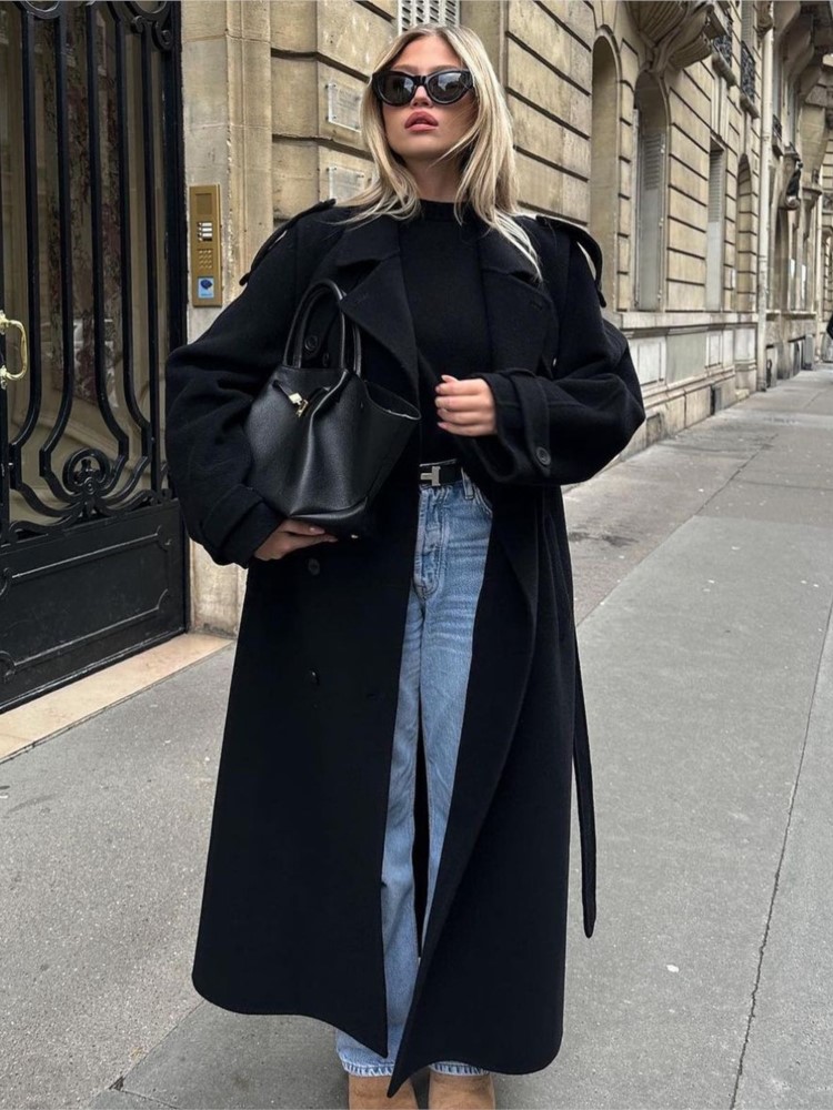 Manteau en laine avec pompon GNE, pardessus en tweed double face, col montant frangé, laine Everak, léger, luxe français, hiver