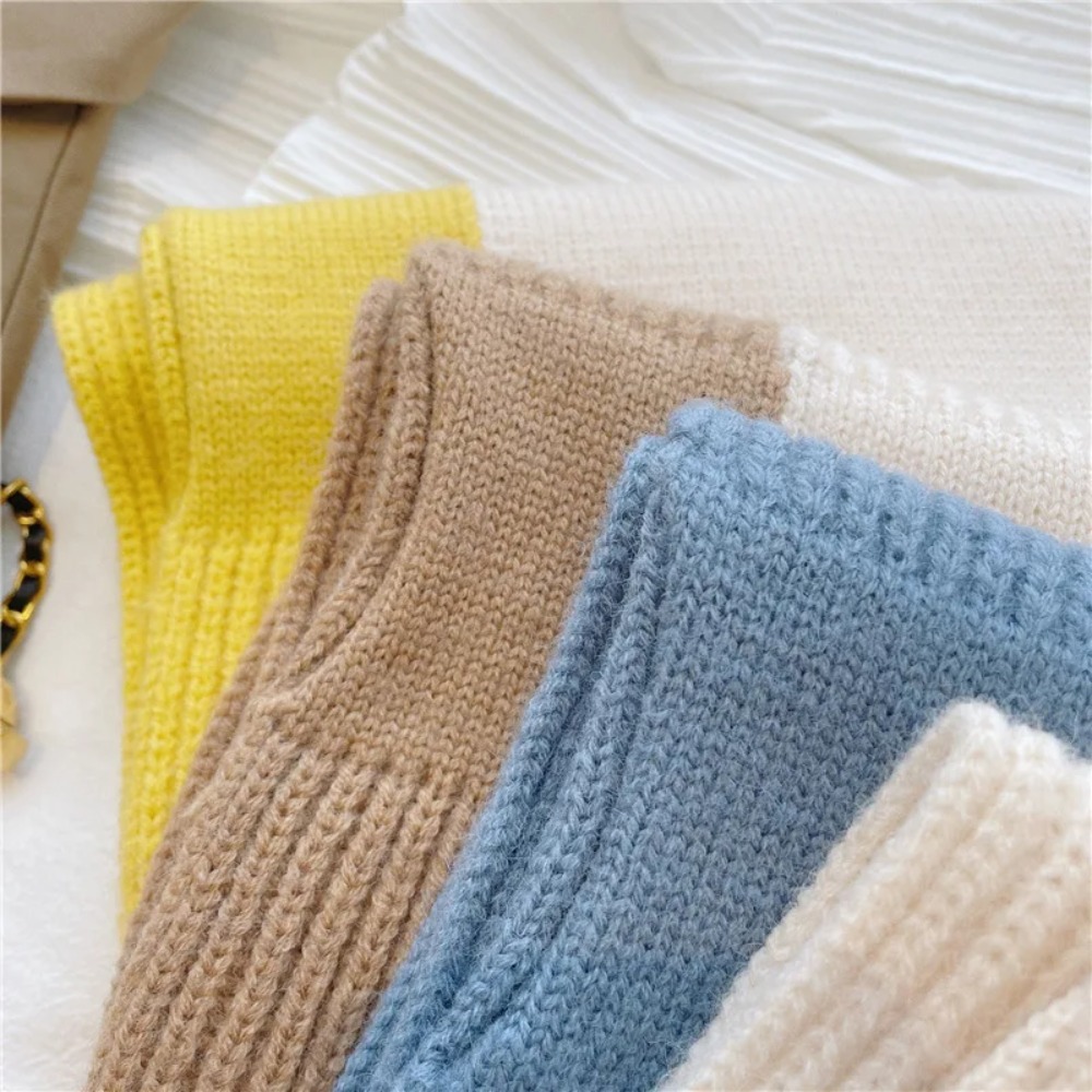 Écharpe courte en tricot pour filles, automne et hiver, à porter avec tout, cache-cou, couleur unie, écharpe chaude d'hiver, tendance