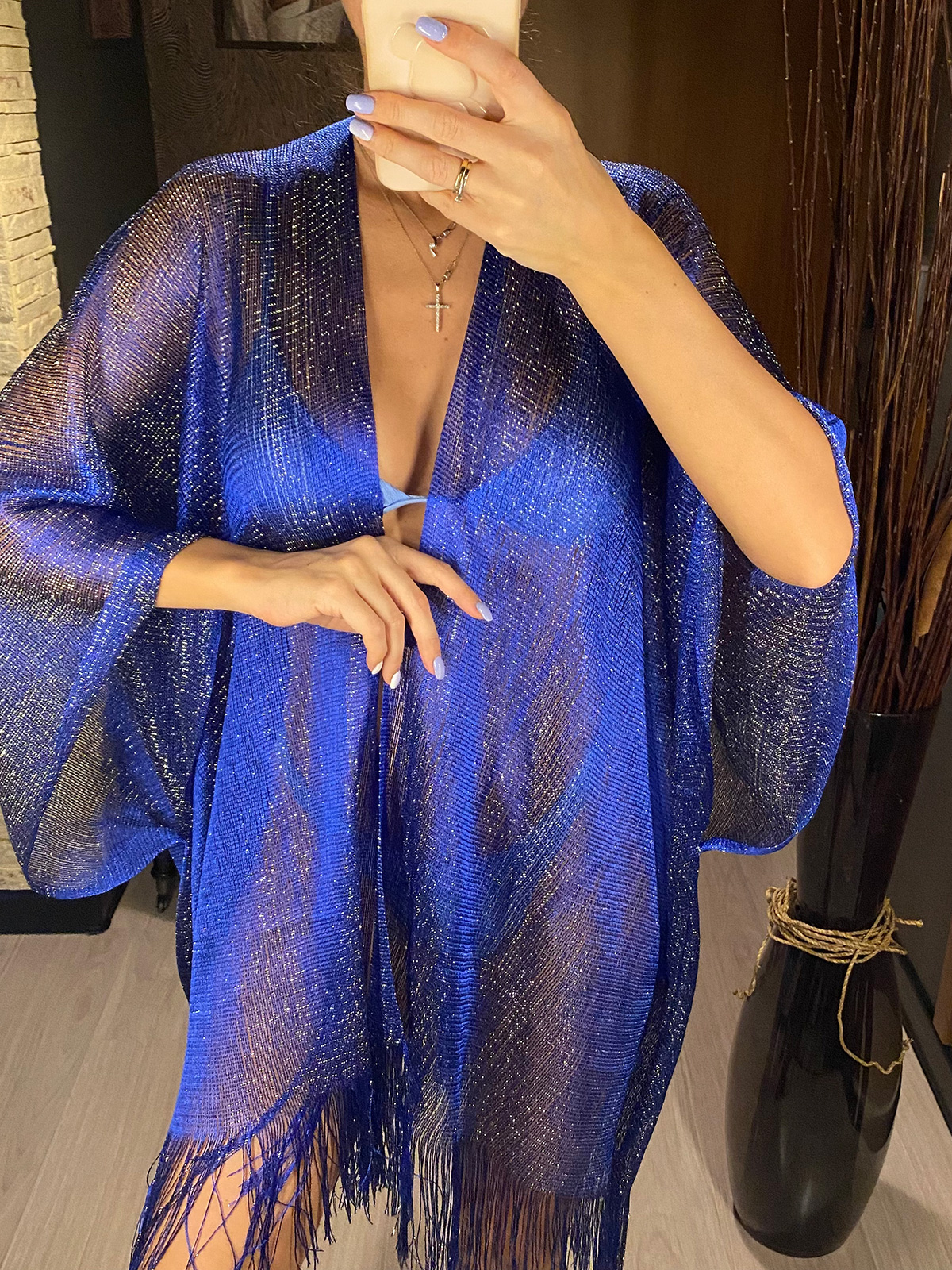 Robe de plage en maille à franges pour femmes, tunique transparente et brillante, cover-up de plage, vêtements de plage, V3321