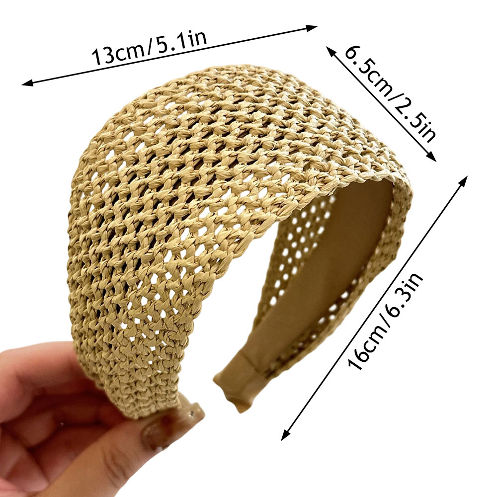 Serre-tête en rotin tressé de 6,5 cm de large pour femme, bandeau en paille tressée, style bohème, accessoire de coiffure à large bord