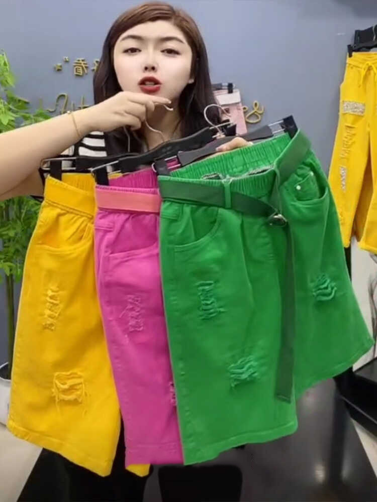 Mode jean coton femmes blanc été nouveau jean ample sarouel taille haute Shorts décontracté femme 2025