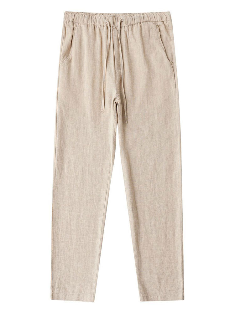 Pantalon Chino décontracté en coton et lin pour hommes, jambes larges, léger, Baggy, survêtement en coton, Sport, survêtement, pantalon de travail droit