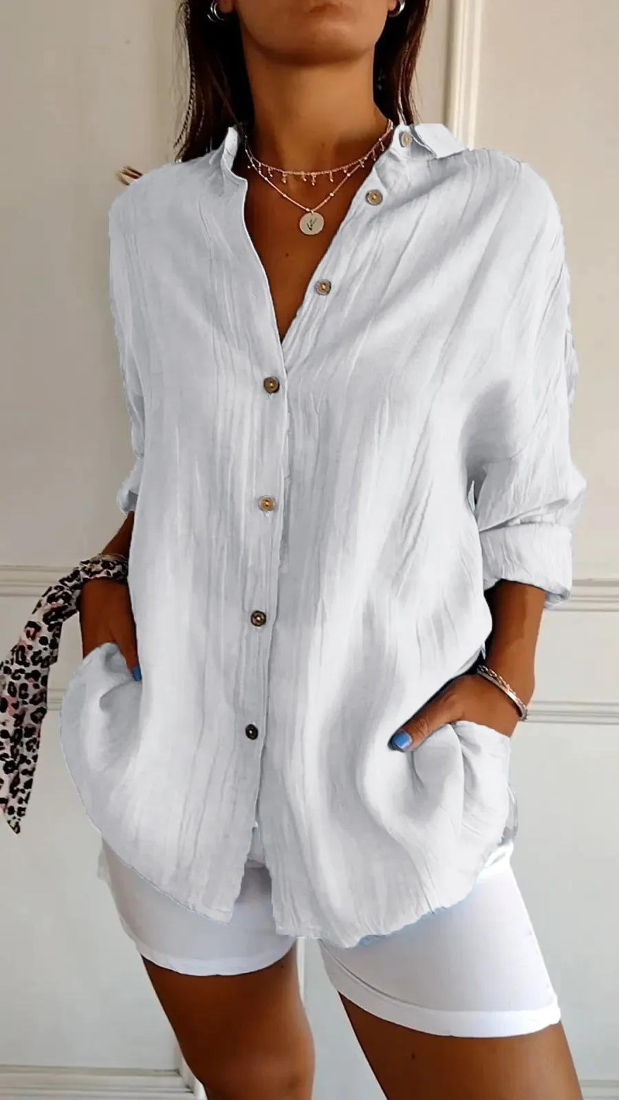 Chemise à revers à manches longues pour femmes, chemise à boutonnage simple, chemisiers en Y pour femmes, chemise décontractée pour documents, monochromatique, marron, noir, blanc, nouvelle mode