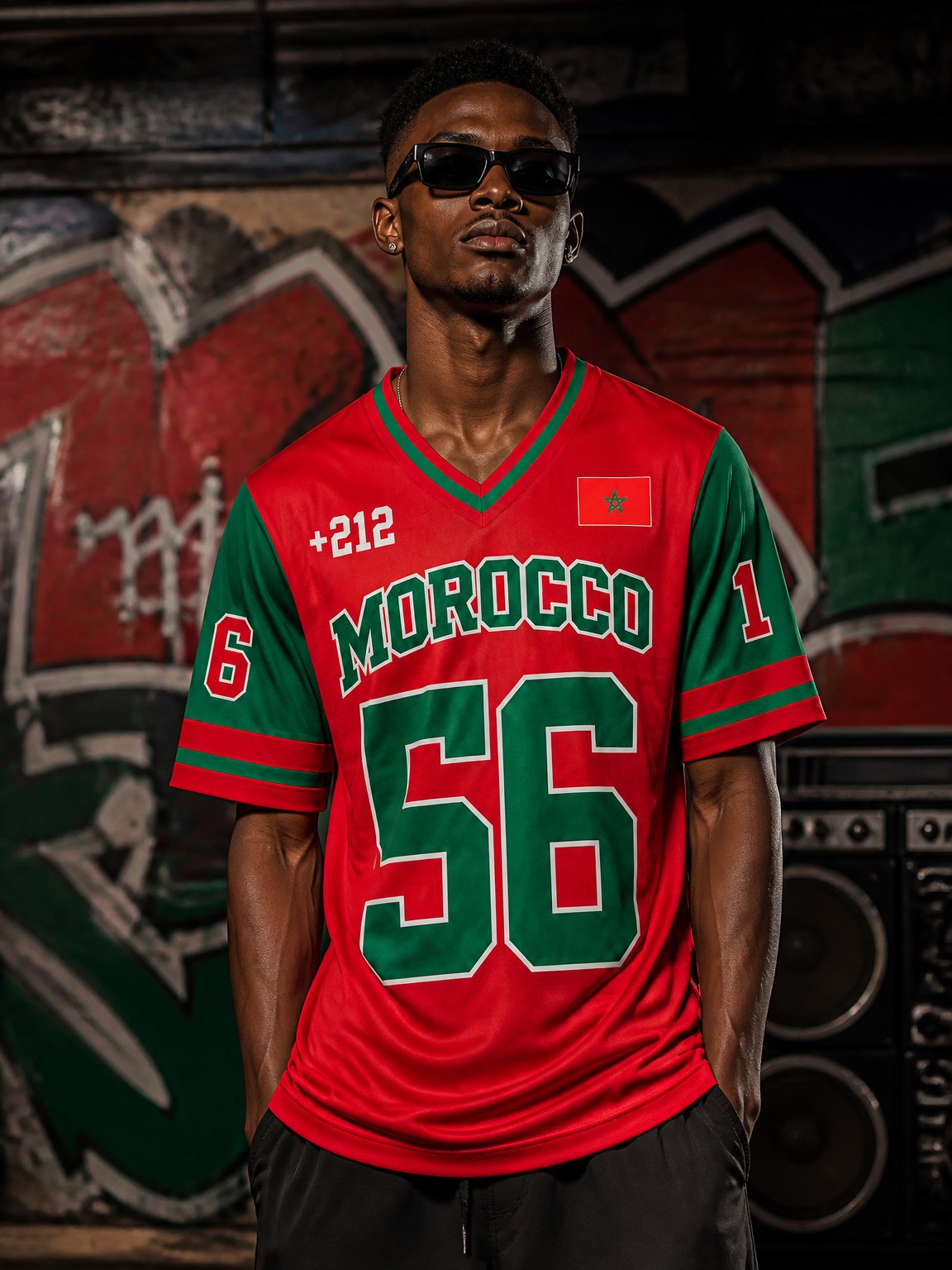 Nouveauté T-shirt d'entraînement sportif quotidien, T-shirt style rétro imprimé marocain, T-shirt de sport à col en V et manches courtes