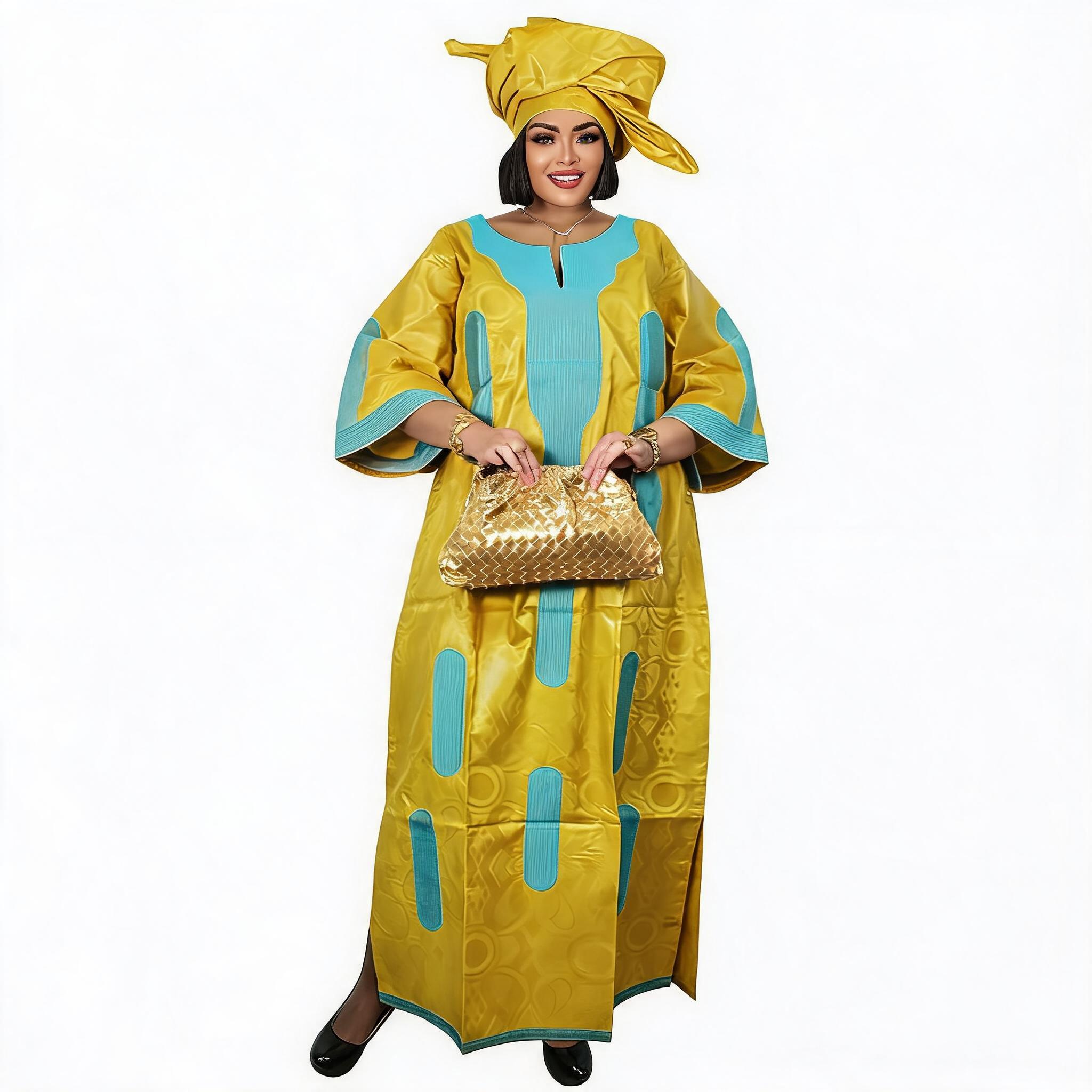 Robes africaines pour femmes grande taille, robe longue avec écharpe, design brodé Bazin Riche