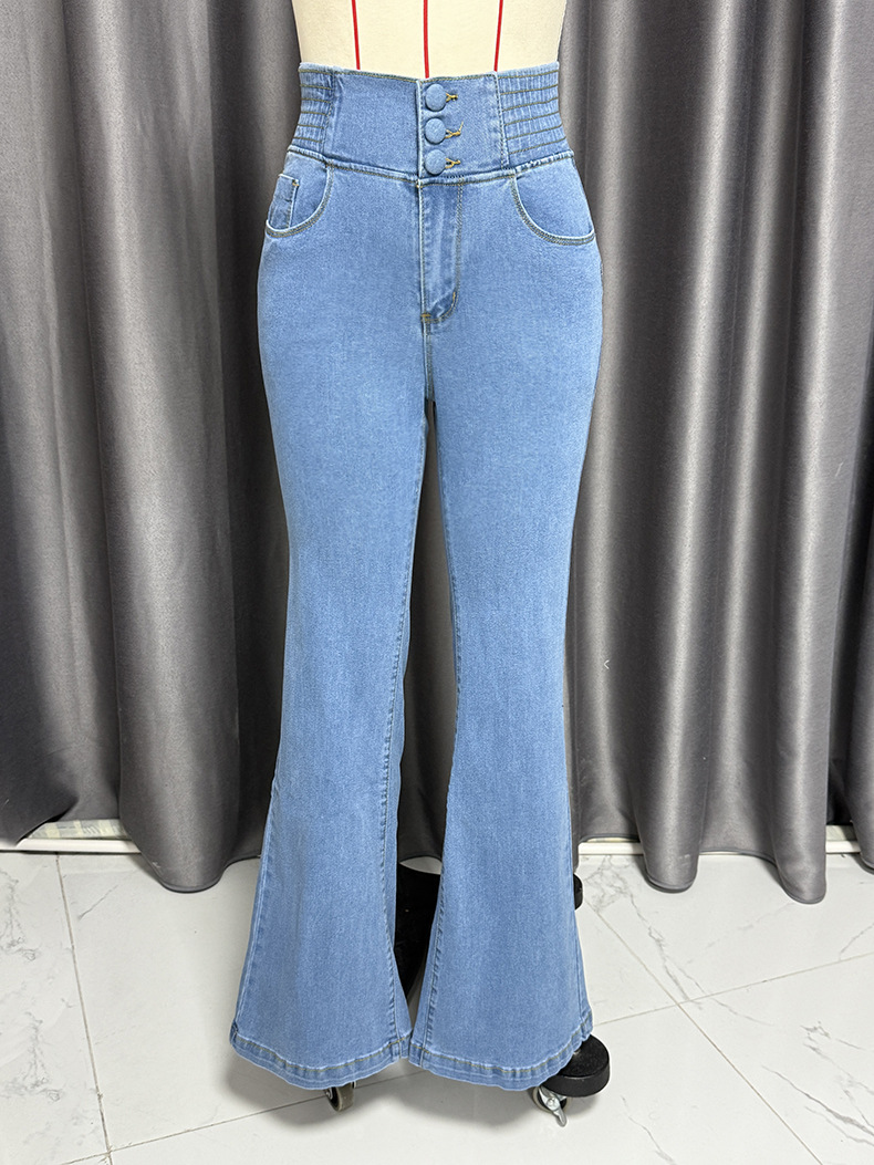 Jean en denim moulant sexy à taille élastique pour femme, style streetwear, taille haute, coupe slim, légèrement rehausseur de hanches, pantalon tendance