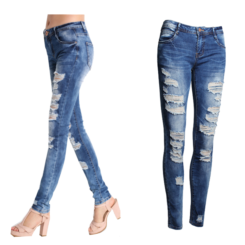 Femmes jean bleu mince déchiré jean pour femmes maigre en détresse lavé Stretch Denim maman jean taille haute pantalon Femme blanchi