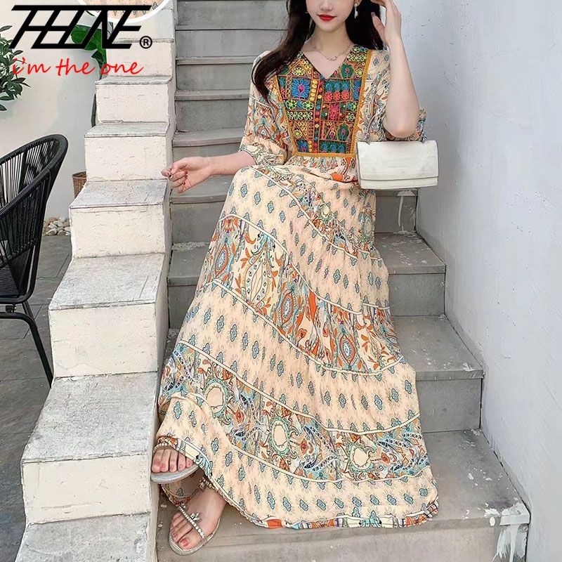 Robe indienne pour femmes été broderie Chic robes de soirée élégantes vêtements Vintage longue Maxi bal bohème Robe de plage robes