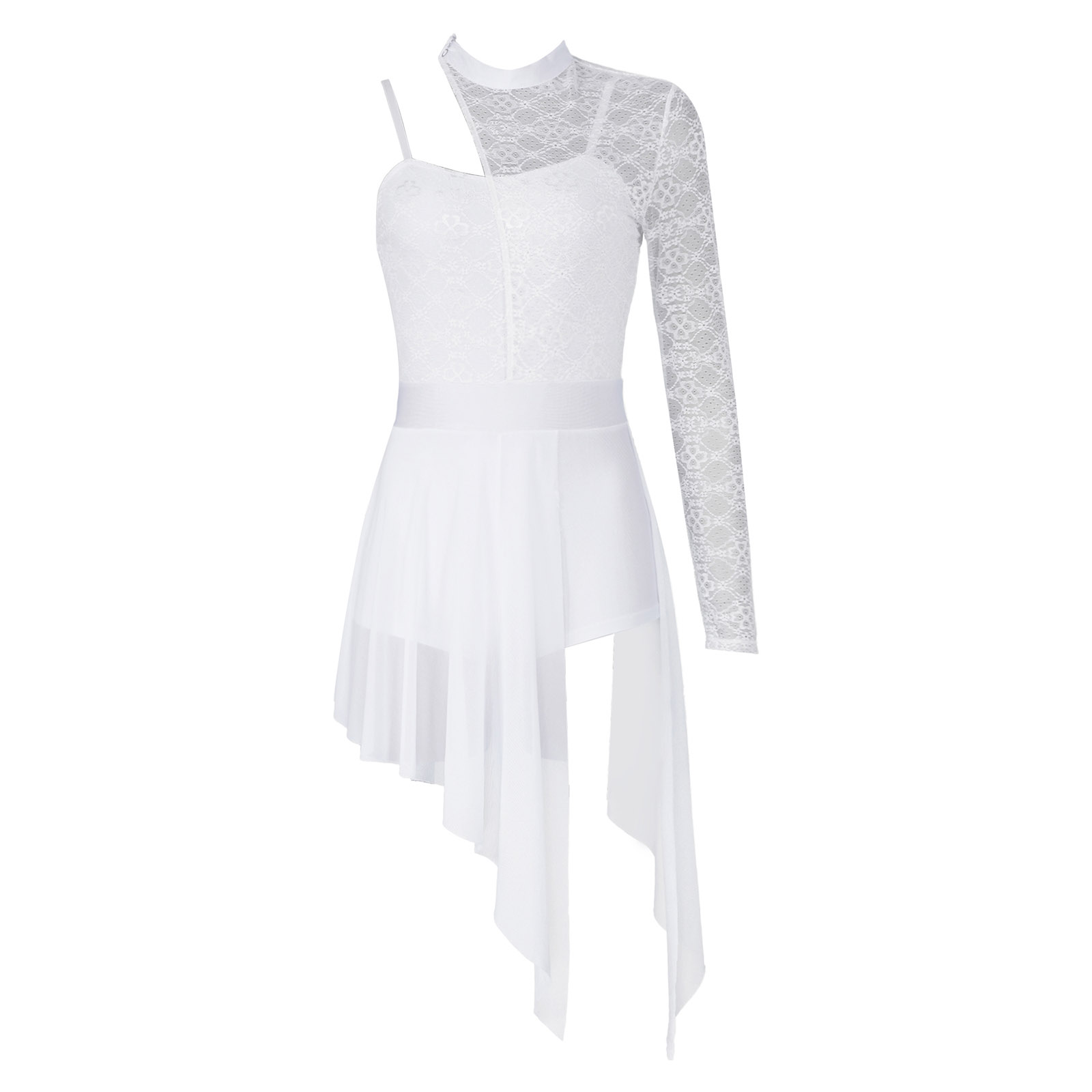Robe de danse lyrique en dentelle florale pour femme, jupe superposée AqRomper, costume de performance sur scène, ballet moderne