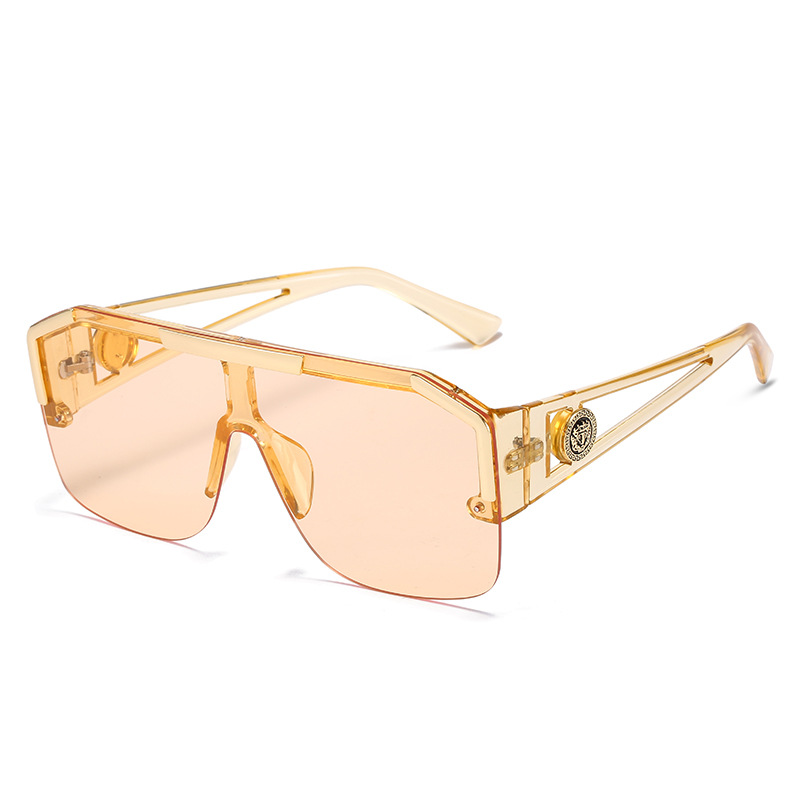 Une pièce lunettes de soleil femmes marque plat haut grandes lunettes tête de Lion évider grandes nuances de soleil Uv400 demi-monture lunettes