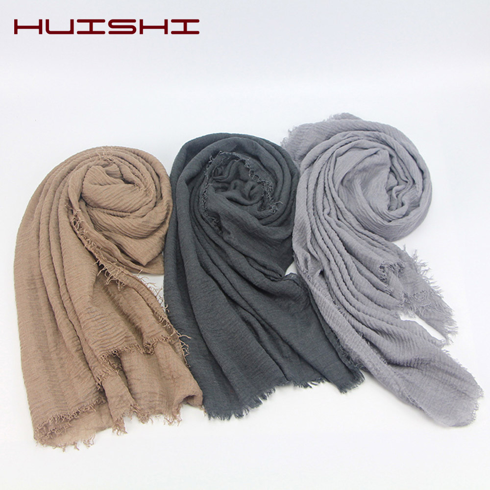 HUISHI écharpe femmes musulmanes bulle coton solide Islam musulman foulard châles et enveloppes femme Foulard froissé nuage Hijab