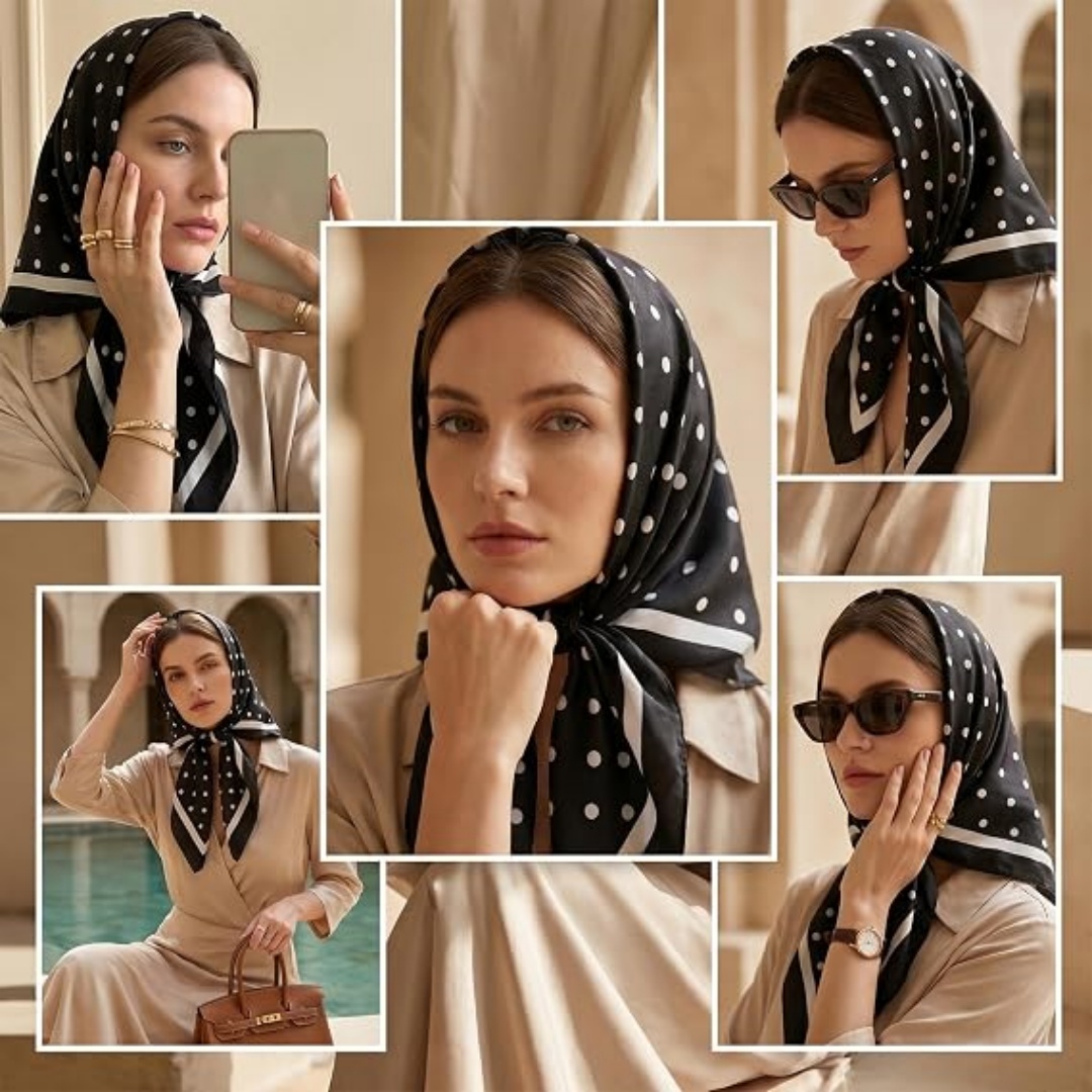 Foulard carré en satin à pois pour femmes, bandanas en satin, foulards de cou, couvre-chef en soie pour cheveux