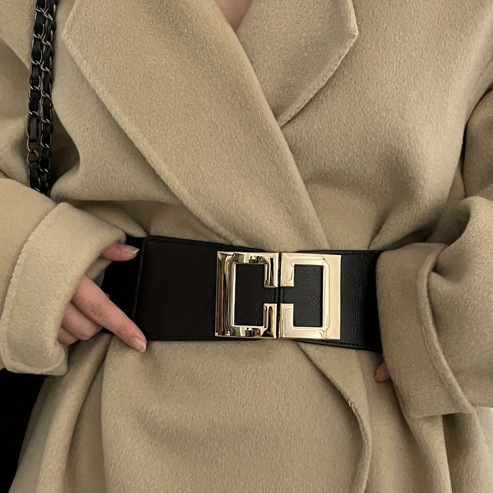 Mode boucle géométrique large ceinture noir décontracté ceinture élastique robe élégante manteau ceinture femmes