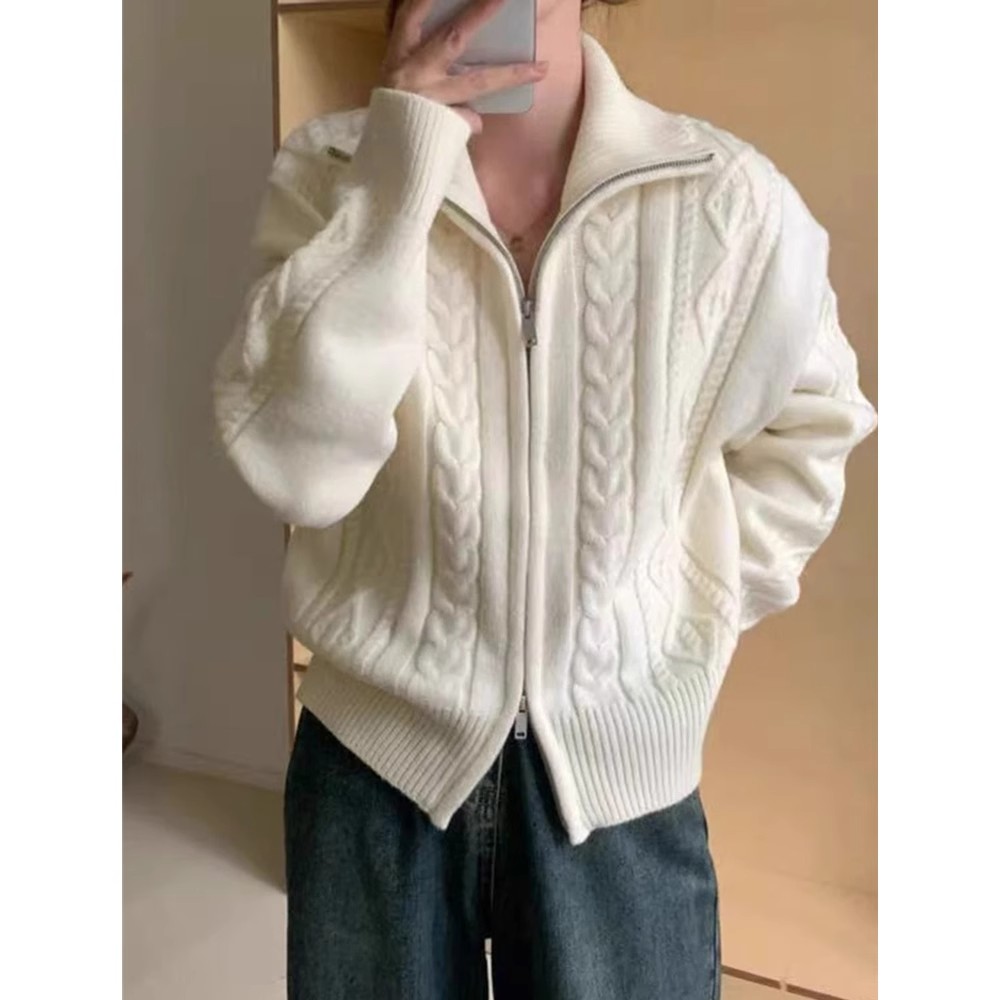 Cardigan 100% cachemire pour femmes, col haut, pull ample et doux pour l'automne et l'hiver, pull tricoté en laine, manteau épais