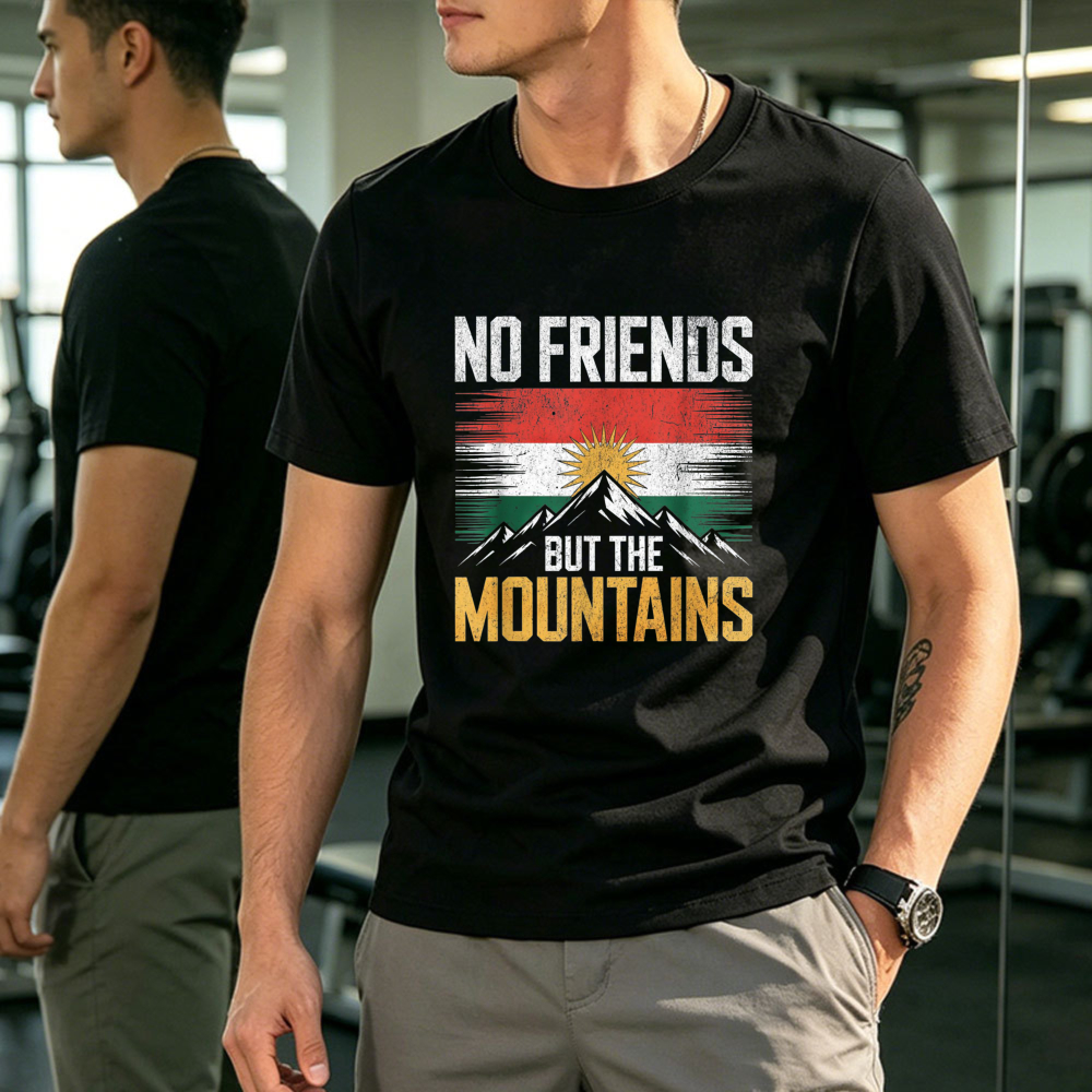 T-shirt ample d'été pour homme, motif Drapeau du Kurdistan, fierté kurde, idéal pour les randonneurs et le style urbain - Sans amis que les montagnes