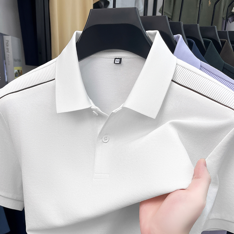 Marque haut de gamme coton mercerisé manches courtes polo Summer Fashion confortable respirant Business Casual monochrome hommes t - shirt