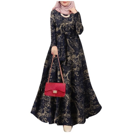 Robe musulmane à manches longues et col rond pour femmes, caftan décontracté, dubaï, abaya imprimé, patchwork, ramadan, maroc