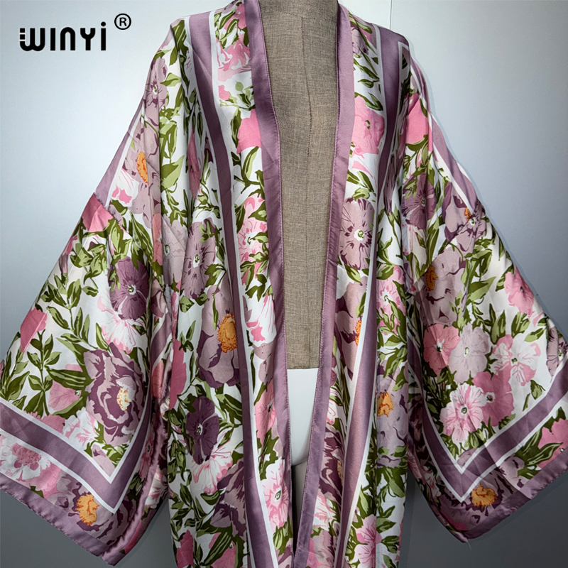 WINYI Kimono d'été bohème, kaftan, vêtement de plage, cardigan, robe de soirée, abaya, tenue de plage de luxe de Dubaï, robe de soirée pour femmes