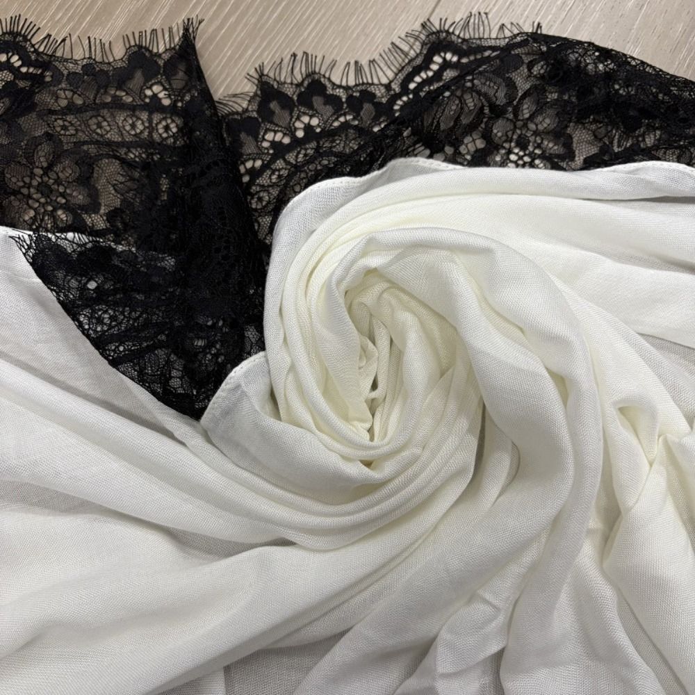 Foulard de mode en coton avec bordure en dentelle, protection solaire, hijab long, couleur unie, châle fin et large, accessoire de cou