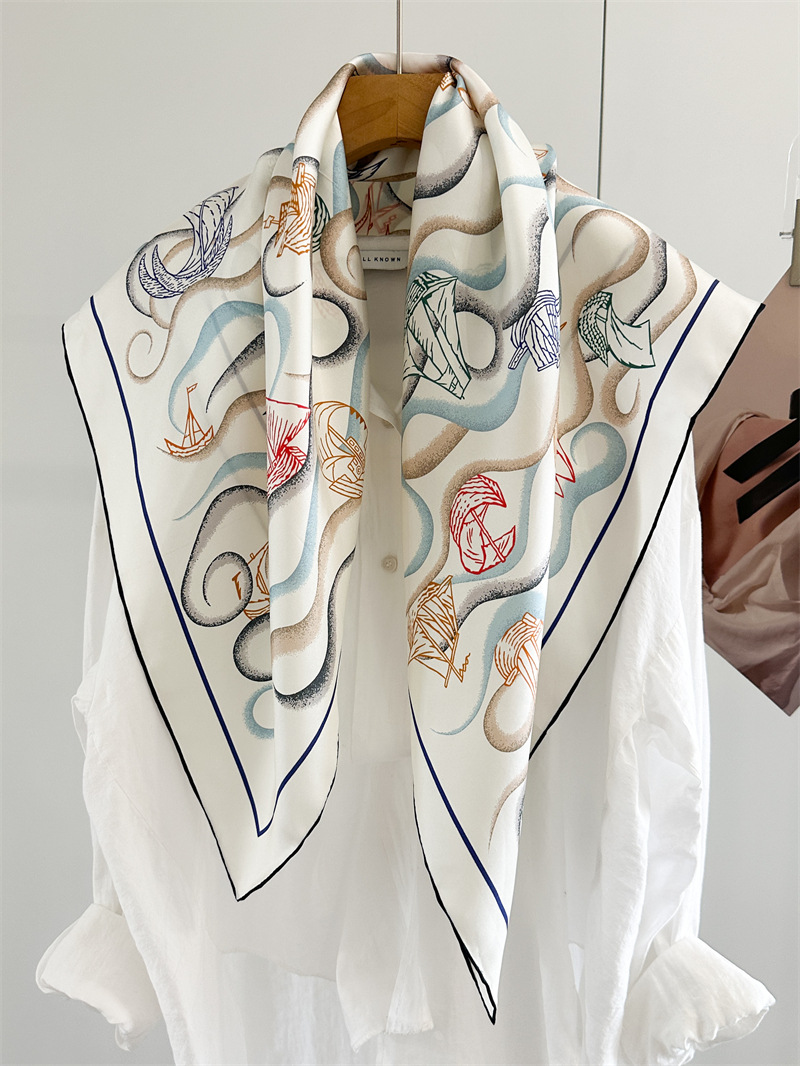 Écharpes en soie pour femmes, design tendance, 90*90cm, carrées, imprimées d'un seul côté, bandana en soie pour femme