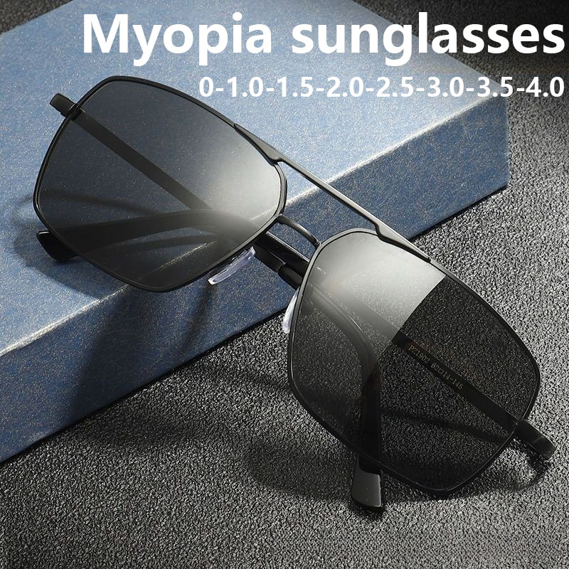 Lunettes de myopie pilote pour hommes, Protection UV polarisée, lunettes de soleil de conduite, Anti-éblouissement, lunettes de vue de près, dioptrie à-4.0