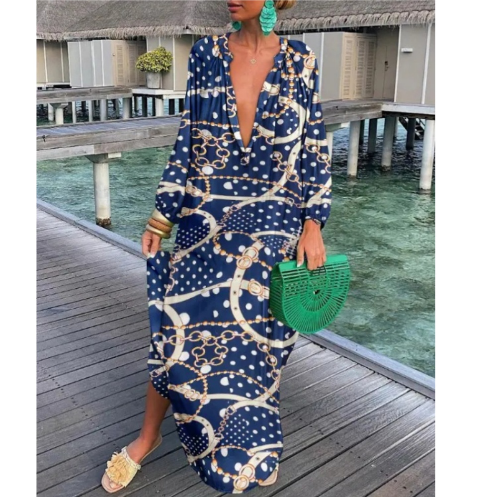 Robes élégantes pour femmes, décontractées, mode imprimée, col en v, ample, rétro, confortable, Maxi, été, 2023, S-XXXL