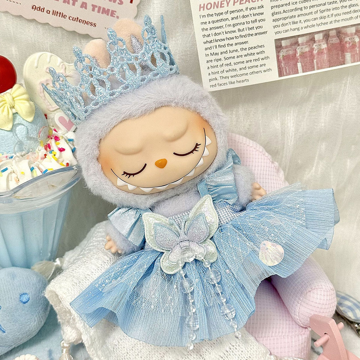 Vêtements de poupée en peluche mignons pour Labubu, ensembles de robes de sirène, jupe en perles, couronne de fleurs, couvre-chef, vêtements, accessoires cadeaux