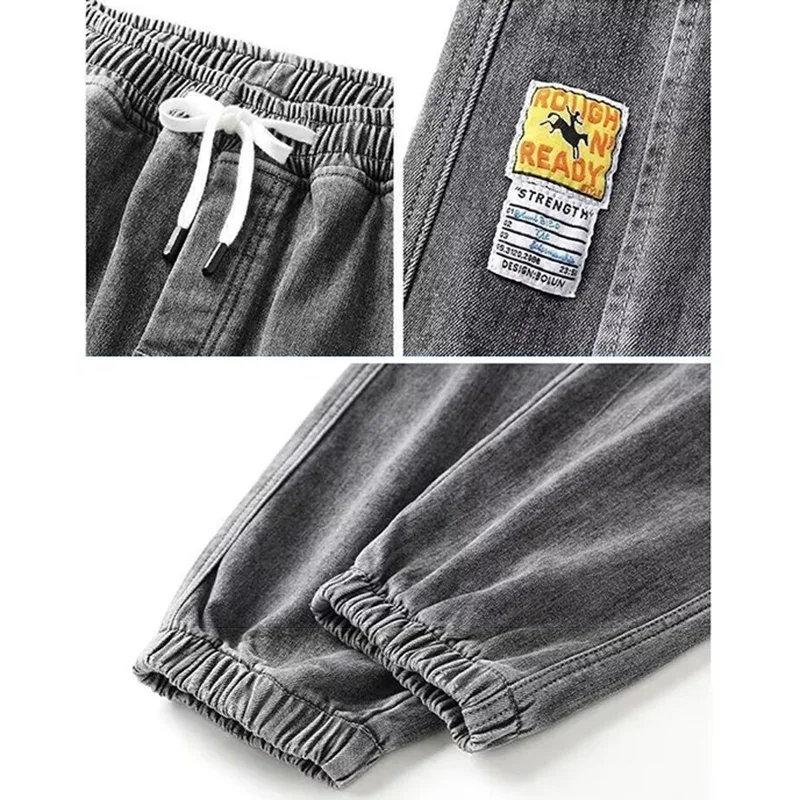 Hommes jean élastique cravate sarouel Denim pantalon mâle lié pieds concepteur Cargo Joggers Denim pantalon quotidien jambe étroite Jeans décontractés