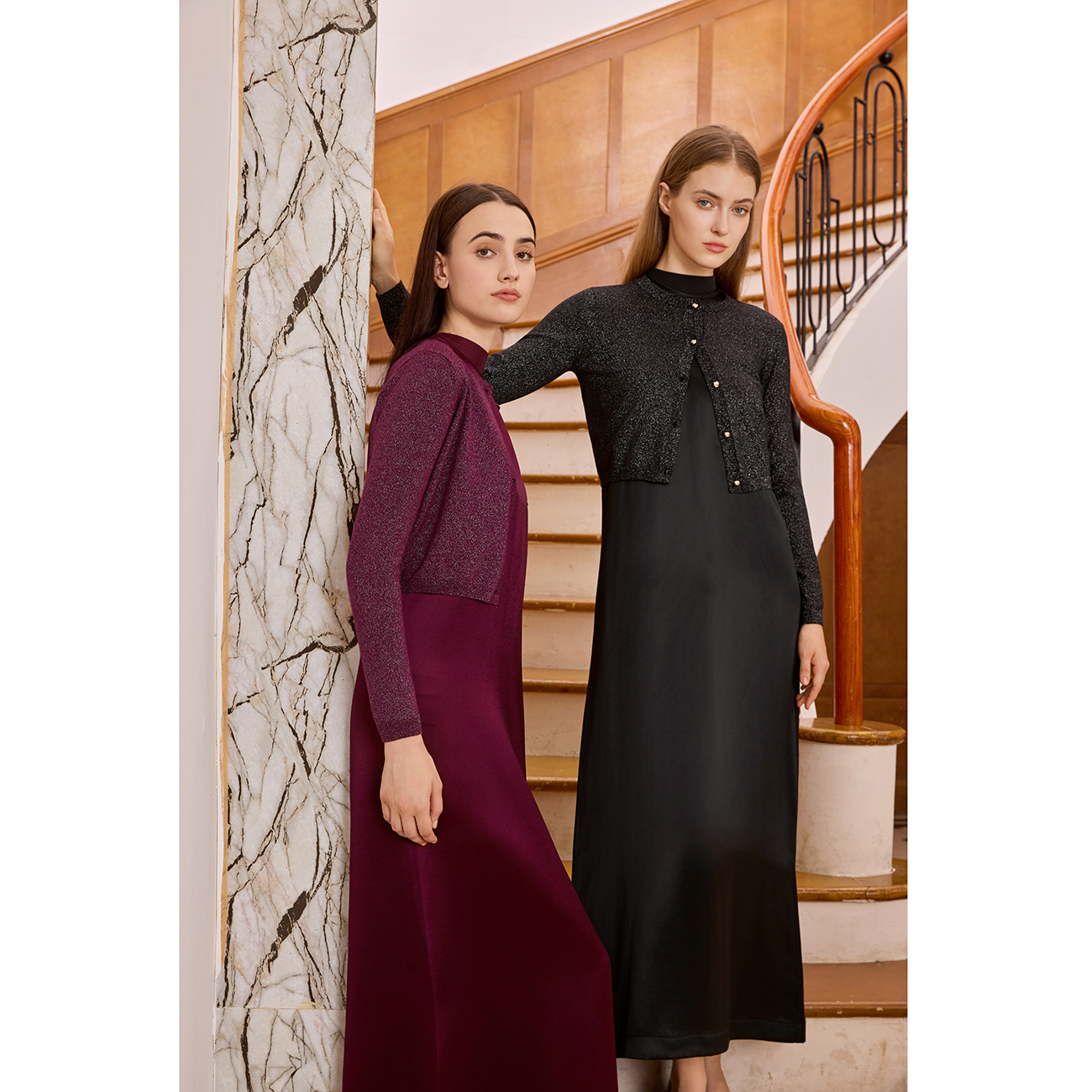 AP femmes 2026 automne et hiver chemise modale et col rond acétate Satin robe Maxi Lurex Cardigan haute qualité dame vêtements