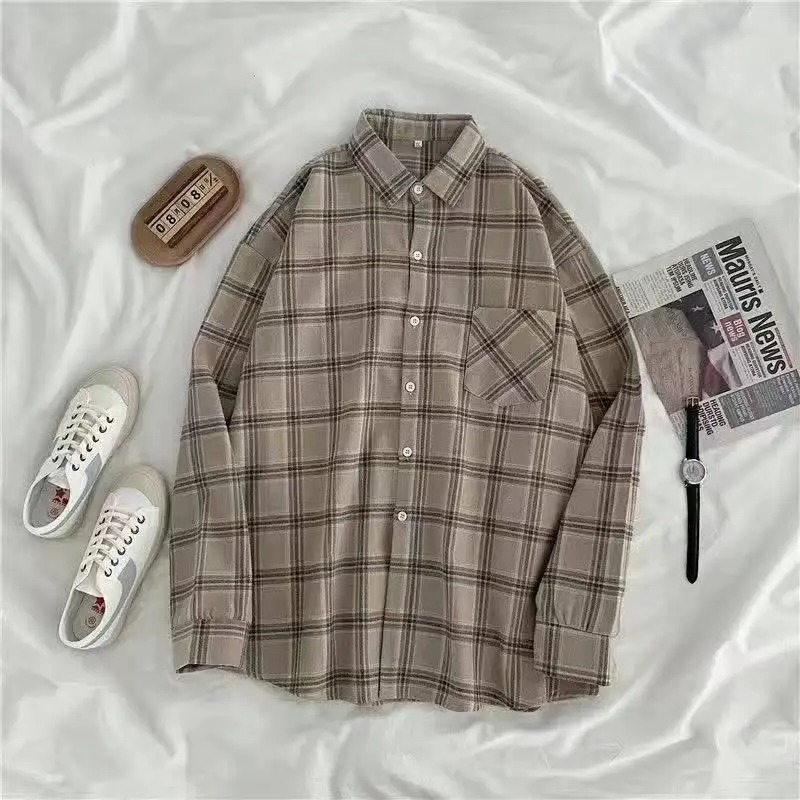 Vintage chemises à carreaux femmes automne à manches longues surdimensionné boutonné chemise mode coréenne décontracté automne vêtements d'extérieur hauts Blusas Mujer